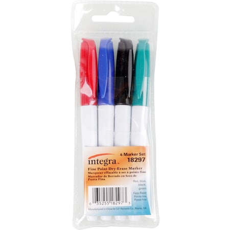 Integra Dry-Erase Markers, Fine Point, Assorted Colors, PK4 ITA18297